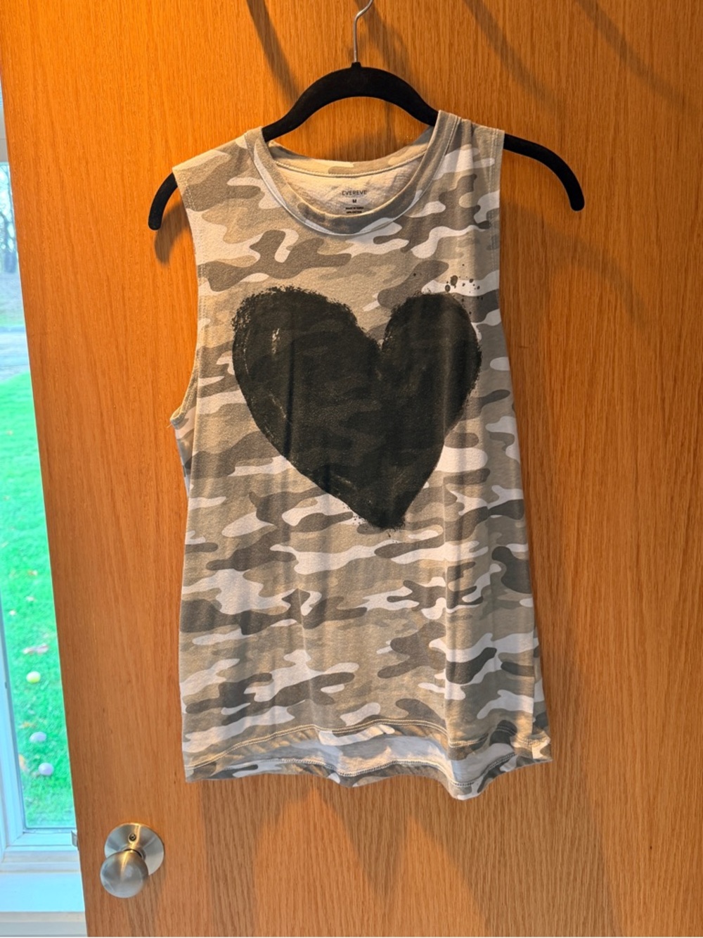 Evereve Gray & White Camo Tank with Black Heart